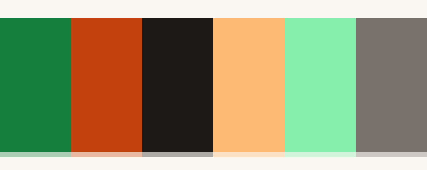 Six vertical colour bands in the Badger Commerce palette, one for each blog theme.